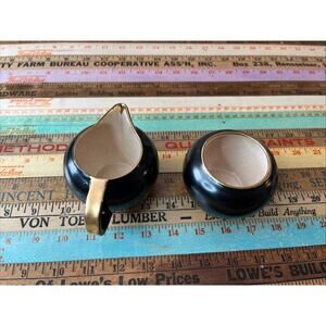 Vintage Villeroy Boch MCM Cream and Sugar Set Black with Gold Trim